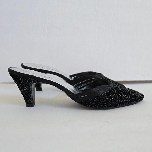 Y2K 2000s Black Evening pointed heels with rhinestones Size 8 - Picture 2 of 8
